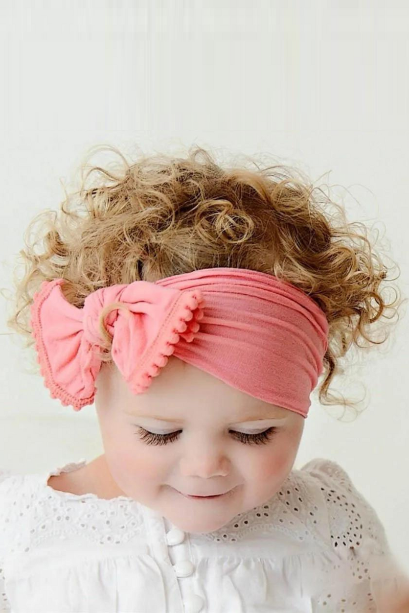 Cute Bow Knot Nylon Turban Headband Newborn Baby Girls Hair Accessory Little Pompom Ball Infant Nylon Bow Headwrap Babe Headwear