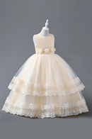 Children's Dress Girls Waistband Pearls Design Layers Princess Lace Kid Costume For Wedding Party