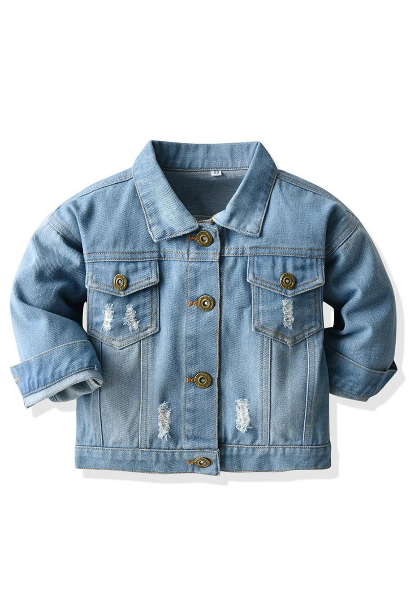 Baby Boys Girls Casual Denim Jacket Coat Infant Toddler Ripped Single Breasted Outerwear Tops Clothes