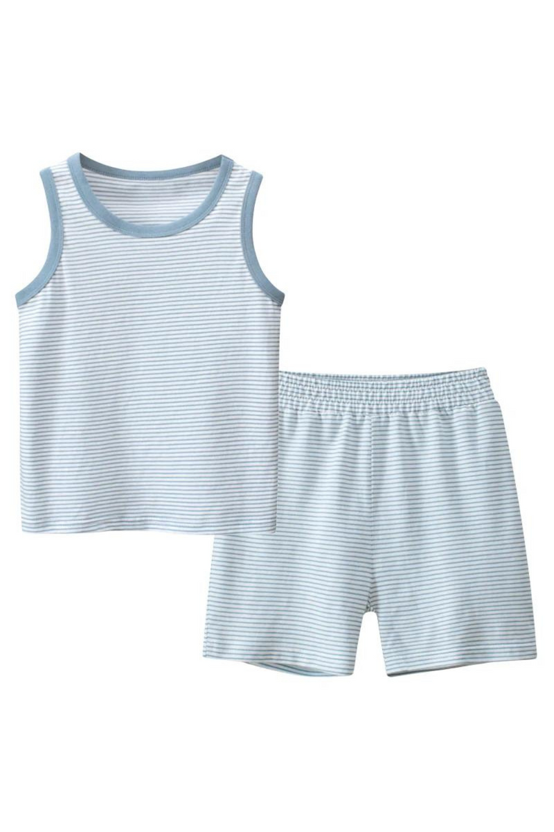 Summer Boys Sports Suit Sleeveless Pinstripe Vest Top Shorts Children's Clothing Sets Cotton Kids Outfit