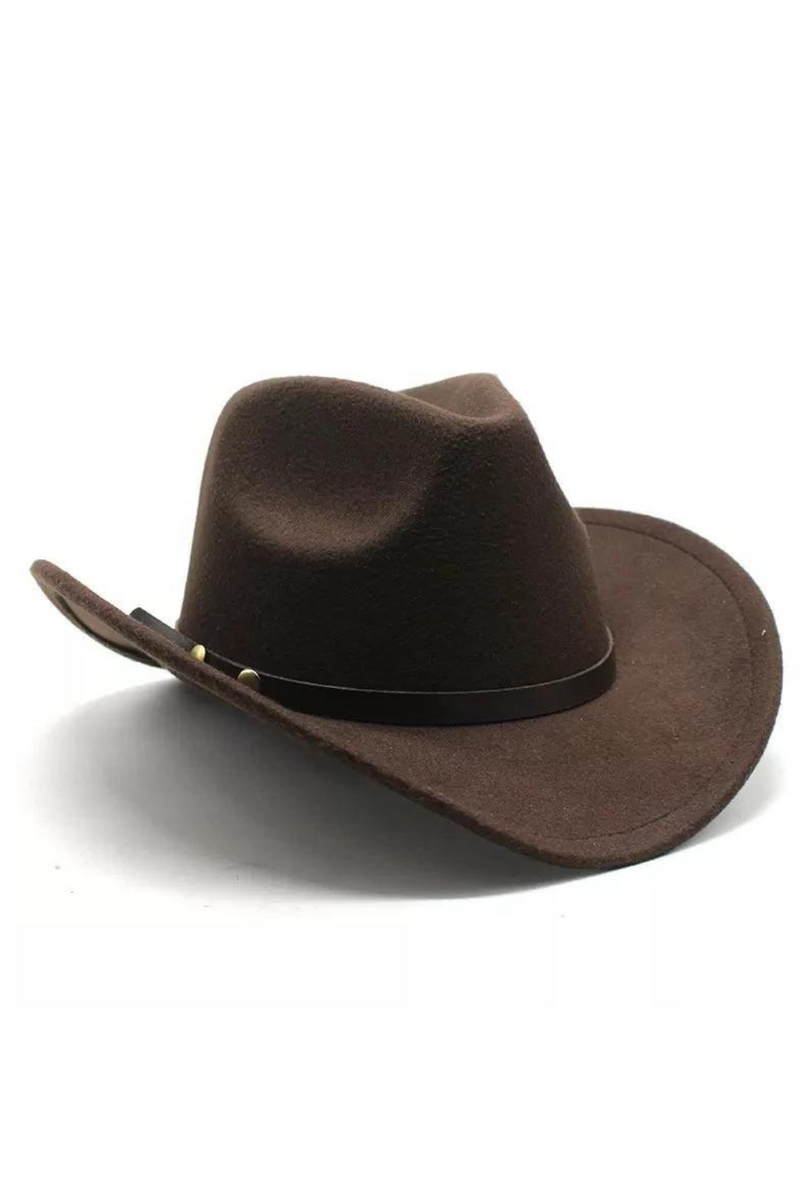 Unisex Vintage Western Felt Hat With Punk Belt Winter Autumn Panama Wool Cap