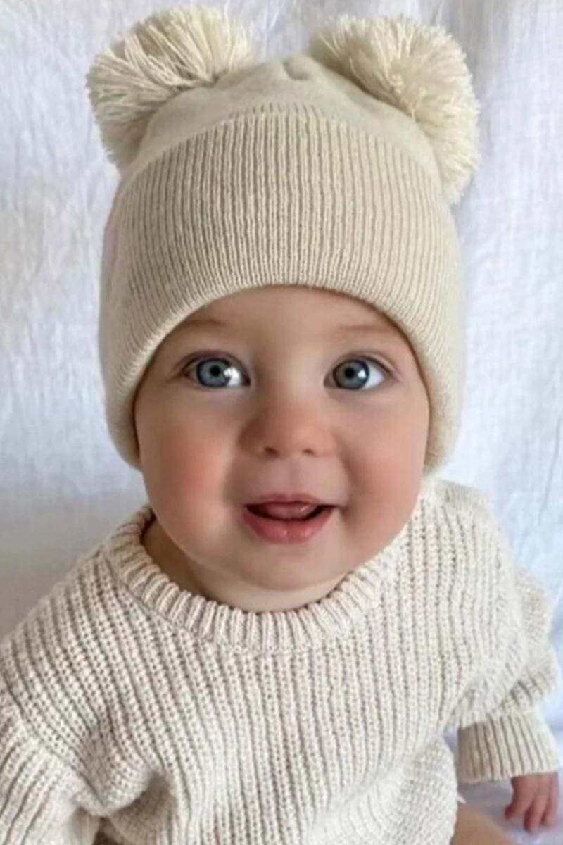 Wool Knit Bonnet for Winter Warm Hat Solid Knitted Two Balls Children Beanie Girl Boy Crocheted Autumn Hats