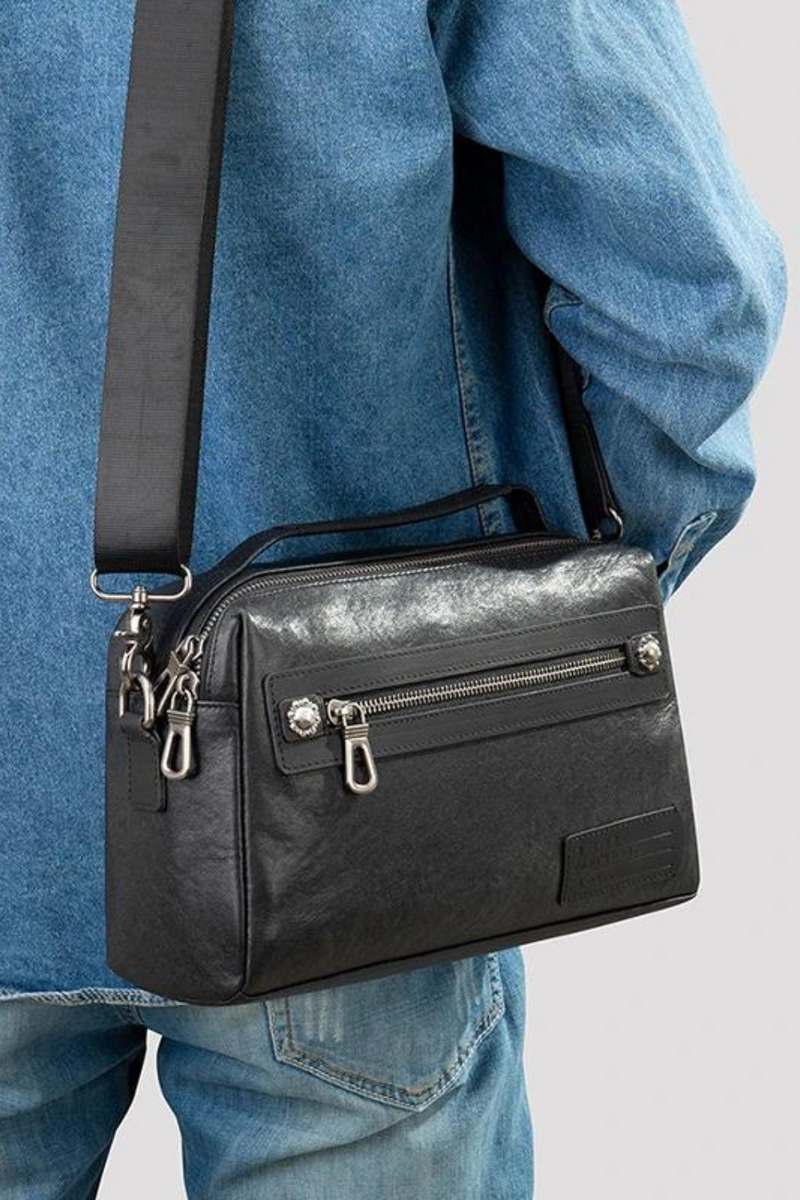 Genuine Leather Men's Bag soft Leather women Shoulder Bag Casual Crossbody Bag Briefcase black