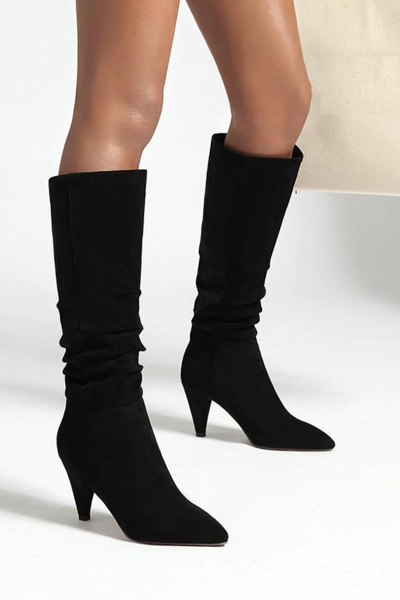 Knee High Boots for Women Folds Western Long Boots Female Winter Boots Pointed Toe heels