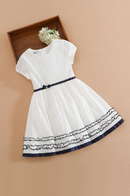 Baby Girls Dress Short Sleeve Princess Dress Summer Cotton Round Collar White Flower Dress Children Kids Wedding Clothing