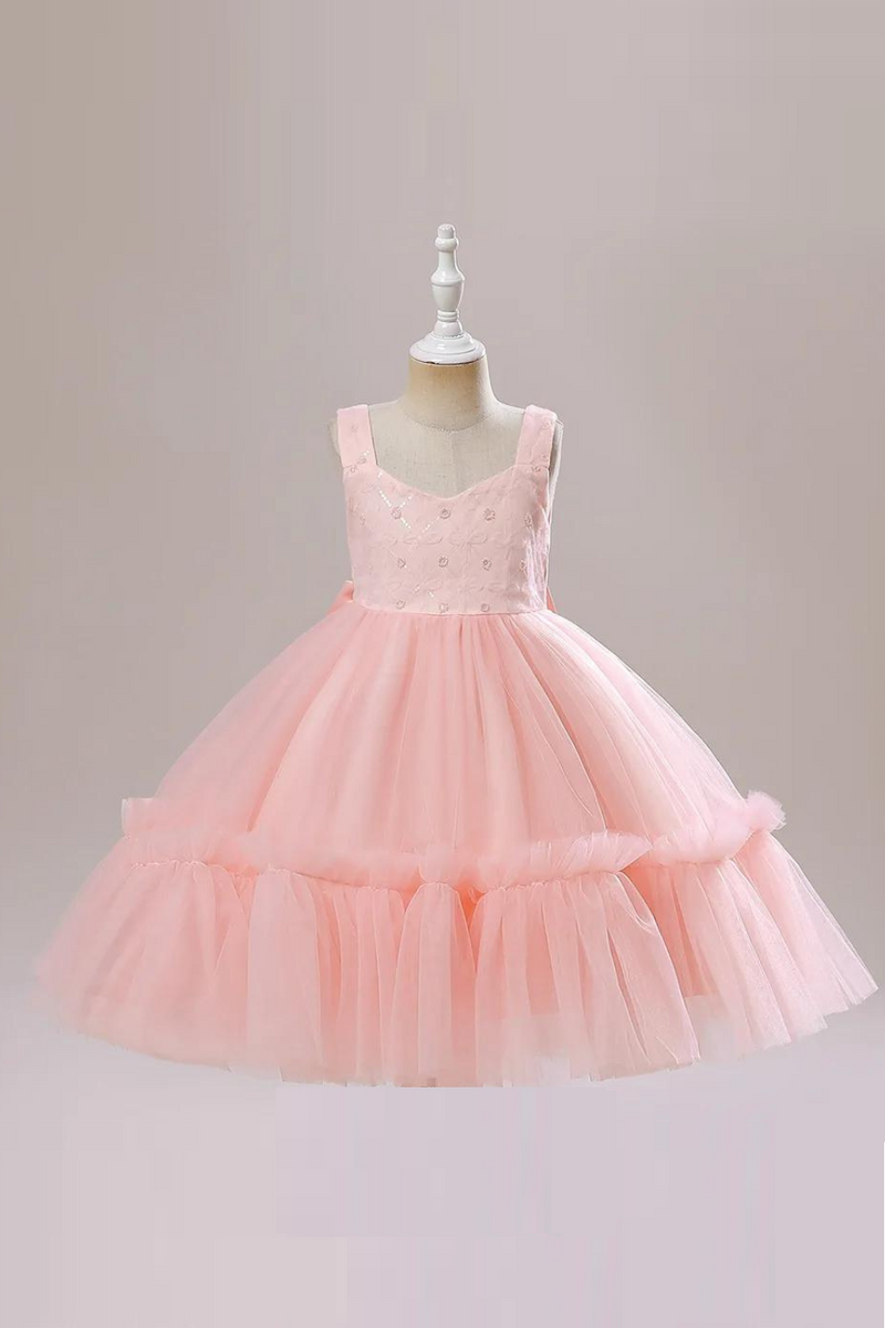 Girls Party Dresses Old Children Pink Dress Sweet Birthday Wedding Ball Gown Kids