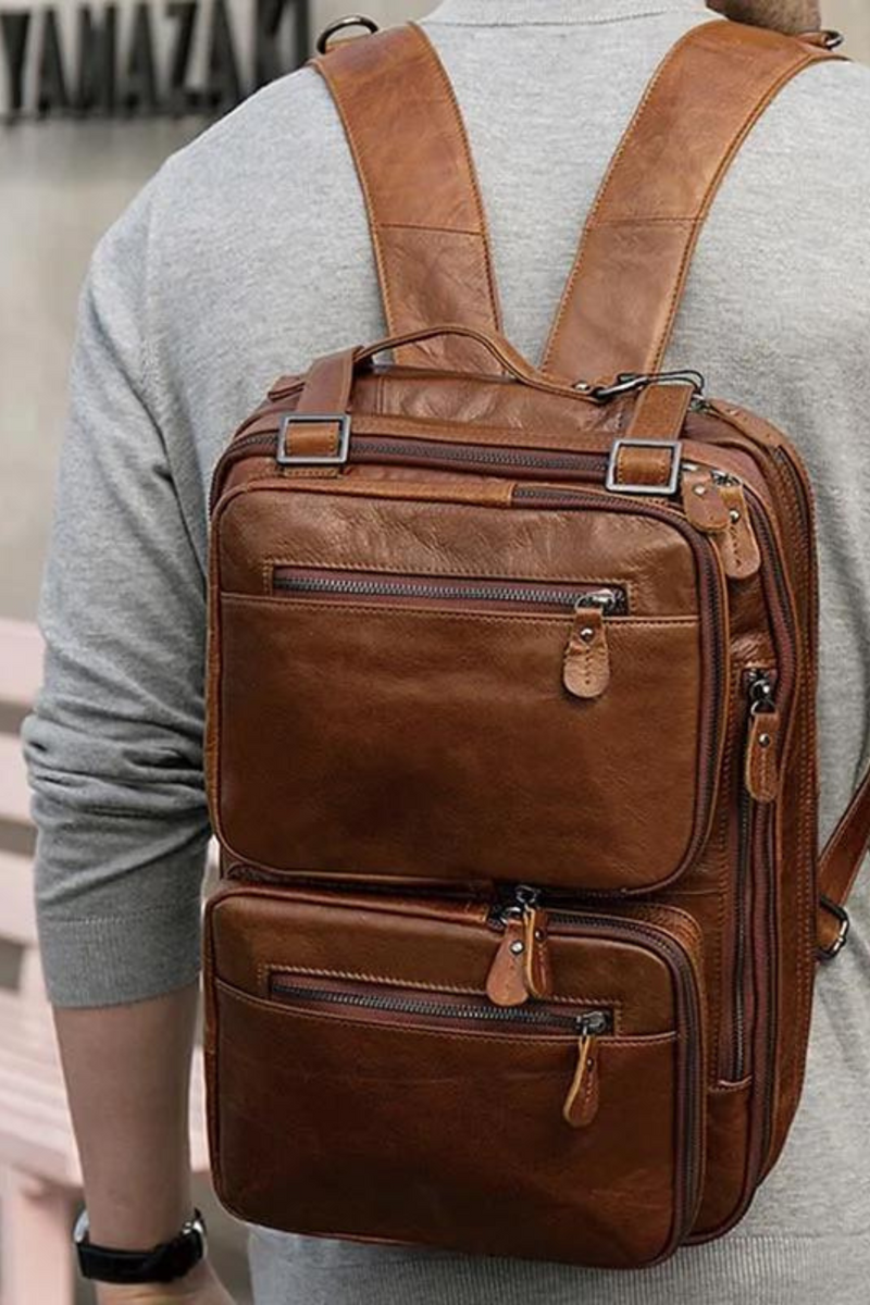 Men's Large Capacity Genuine Leather Backpack Fit 15" Laptop Travel Rucksack Bag