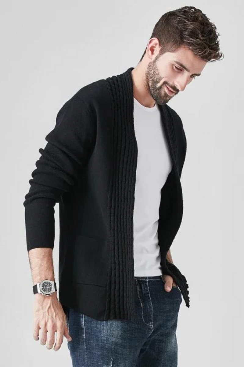 Autumn Winter Knit Men's Cardigan Slim Fit Sweater Simple Male Retro Solid Casual Outwear Long Sleeve Thick Cardigans