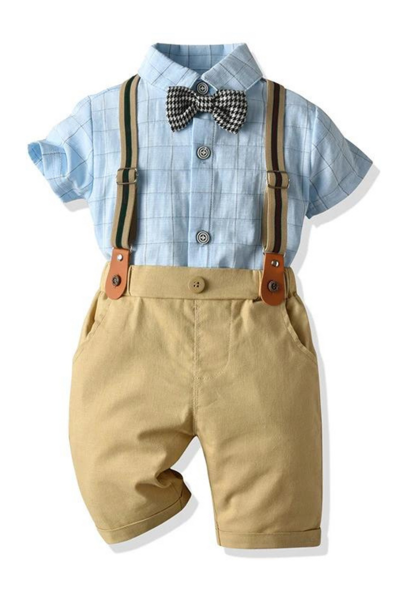 Boys Summer Clothes Shirt Suspenders for Kids Formal Outfits Children Birthday Party Gentleman Costume Boys Kindergarten Wear