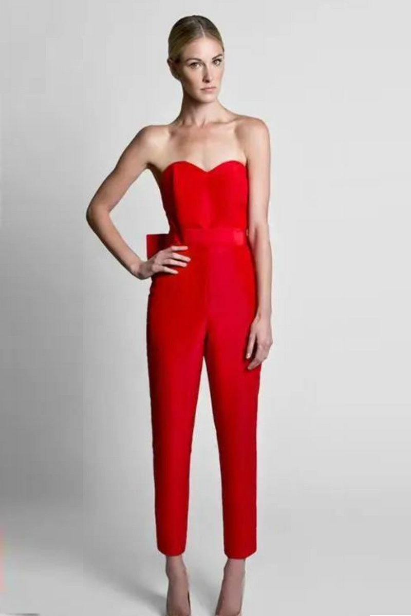 Red Women's Ball Dress Detachable Skirt Sweetheart Jumpsuit Evening Dress With Pants