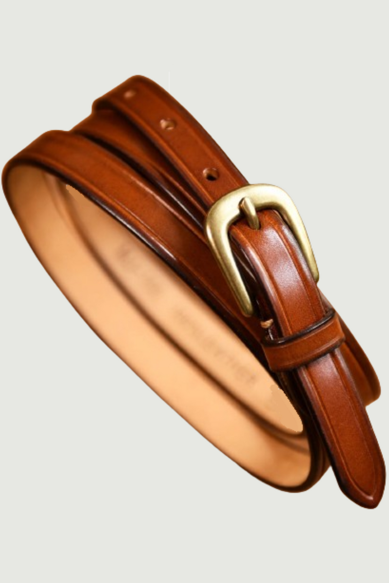 Handmade Leather Women's Thin Belt Casual Genuine Leather Commuting Soft Belt Copper Buckle