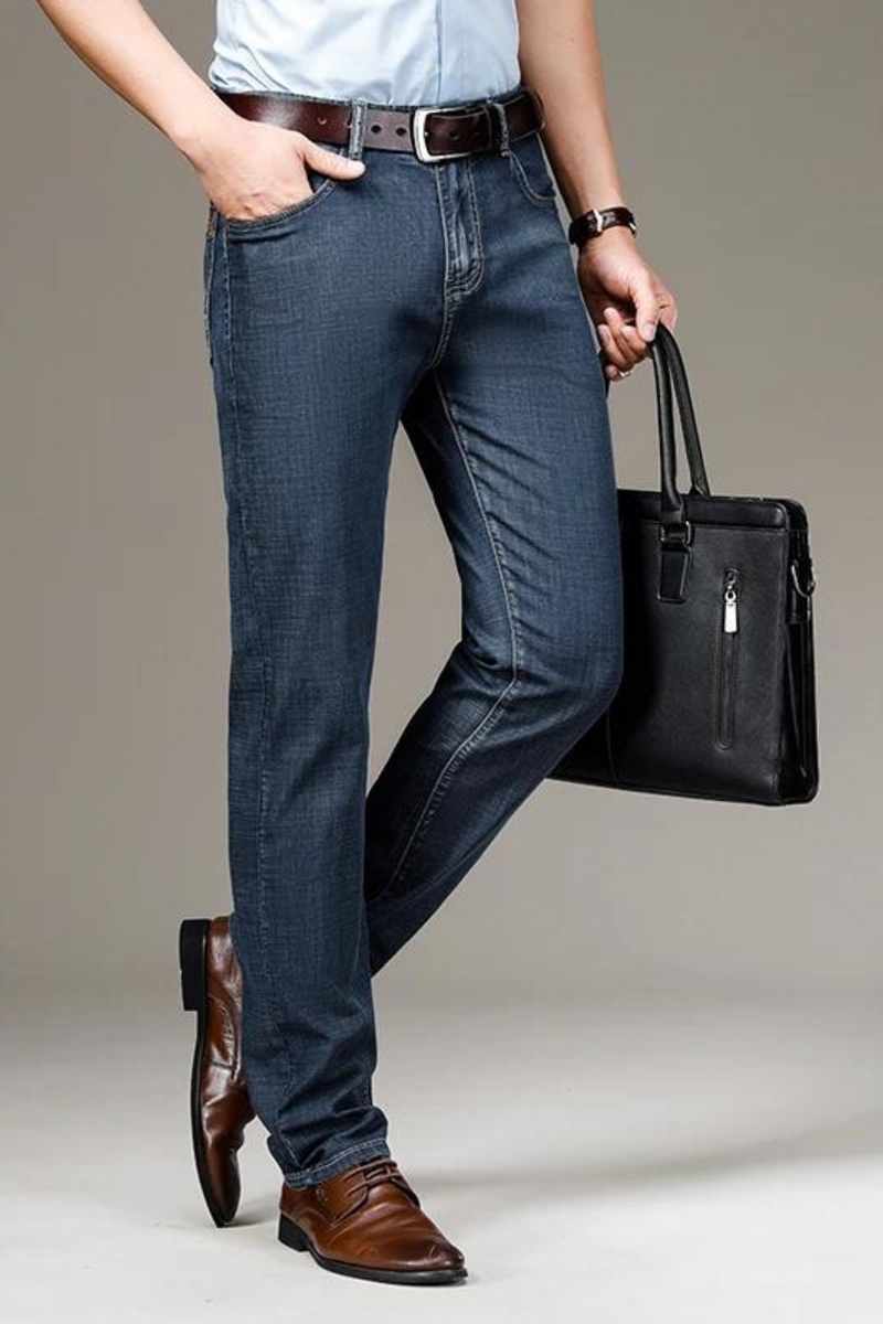 Classic Style Modal Fabric Men's Thin Jeans Spring and Summer Business Straight Denim Pants Male