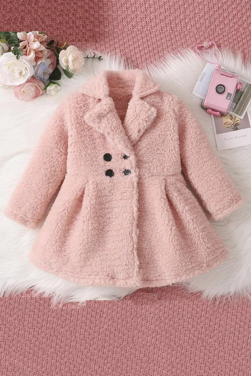 Winter Kids Girls Autumn Coat Solid Long Sleeve Plush Jacket Double Breasted Outwear Clothes
