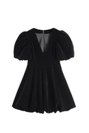 Dress Women Hepburn Flannel Dresses Puff Short Sleeve Elegant Fluffy Frocks