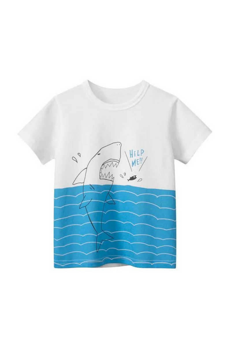 Sharks Print Baby Summer T Shirts Short Sleeve Cartoon Toddler Tees Tops Boys Girls Clothing