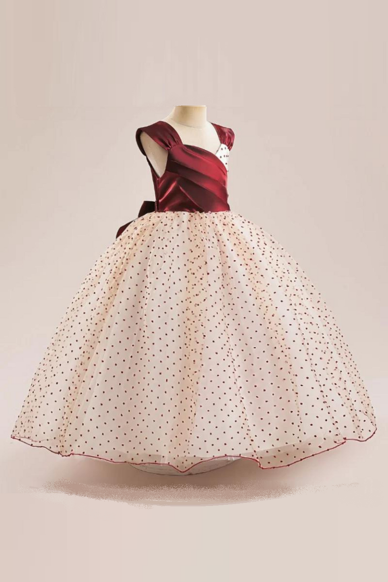 Polka Dot Children's Mesh Long Dress Evening Dress