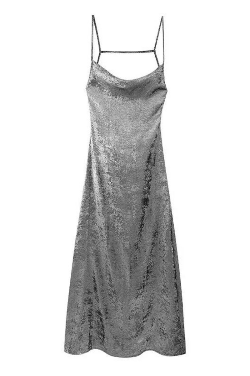 Women's Inner Style Sling Dresses Metallic Texture Backless Slim Back Zipper Ankle MIDI Skirt
