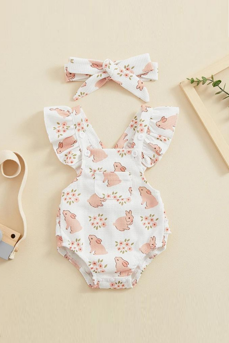 Summer Easter Infant Baby Girl Set Waffle Top Bodysuit Headband Outfits Clothes