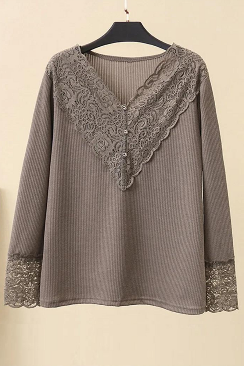 Spring And Autumn Long Sleeved Lace Decoration Stretch Bottoming Shirt