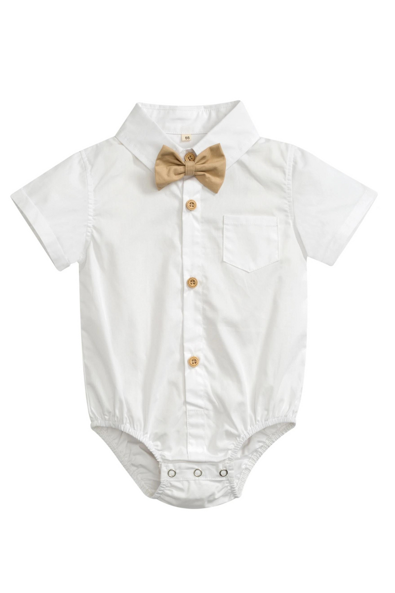 Gentleman Solid Romper for Newborn Boys Short Sleeved Summer Cotton Bodysuit Infant Toddler 1/2 Birthday Clothes