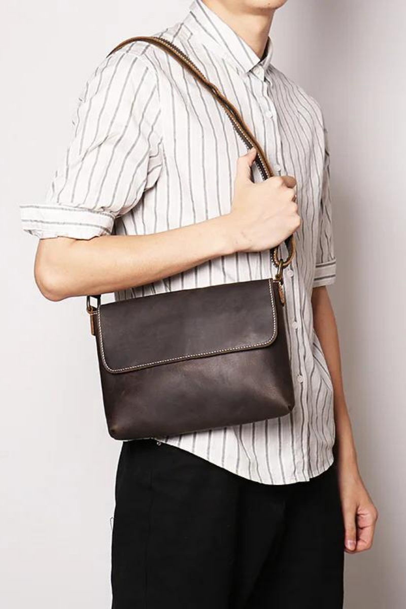 Vintage simple men's leather shoulder bag mad horseskin women's messenger bag large capacity ipad bag