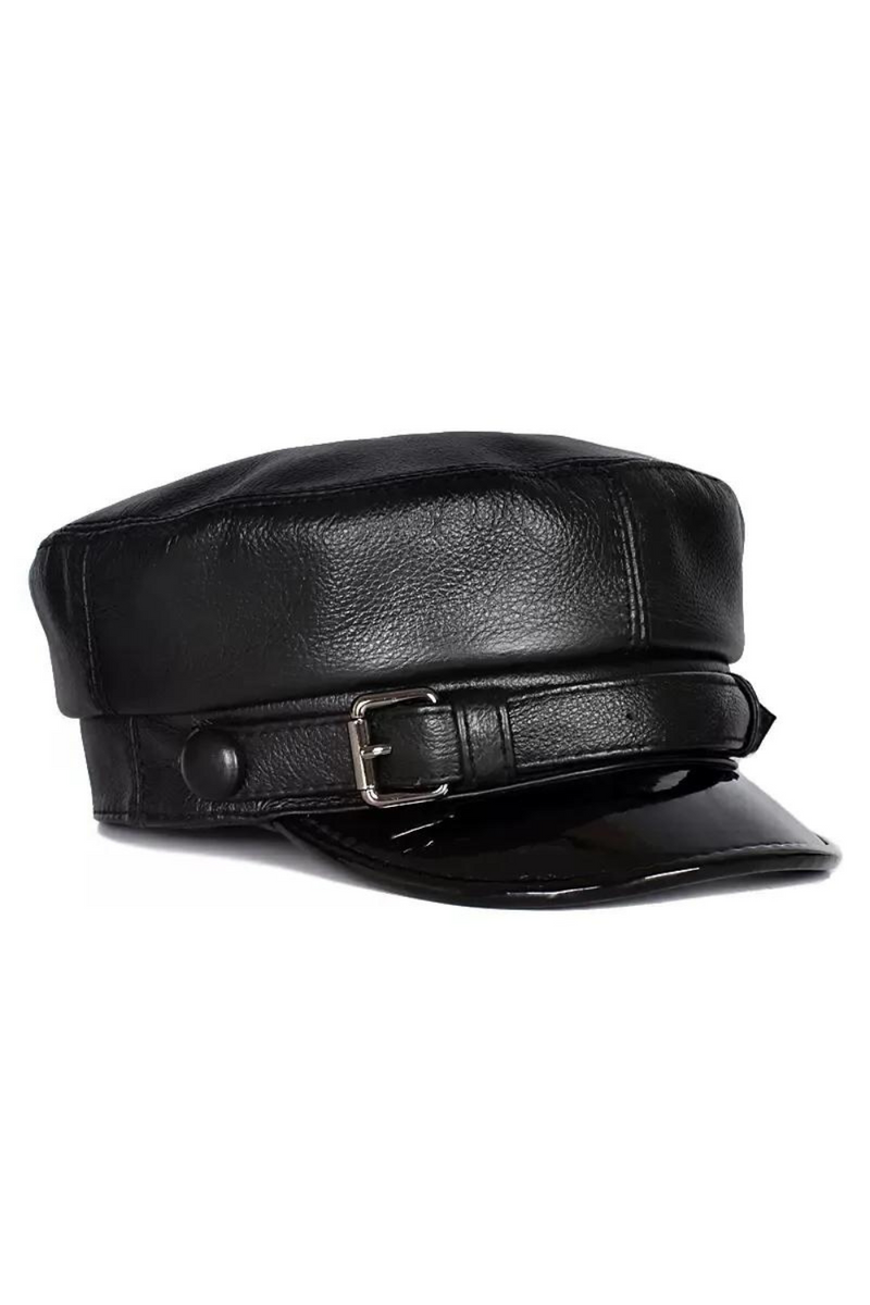 Autumn Men‘s Hat Army Military Hats Genuine Leather Cap Women Vintage Patent Leather Flat Caps
