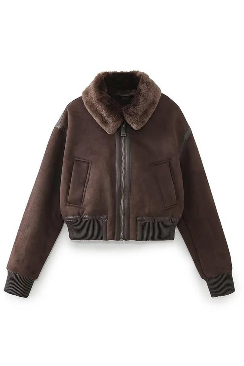 Winter Women Vintage Brown Double Faced Jacket Female Faux Fur Warm Short Coat
