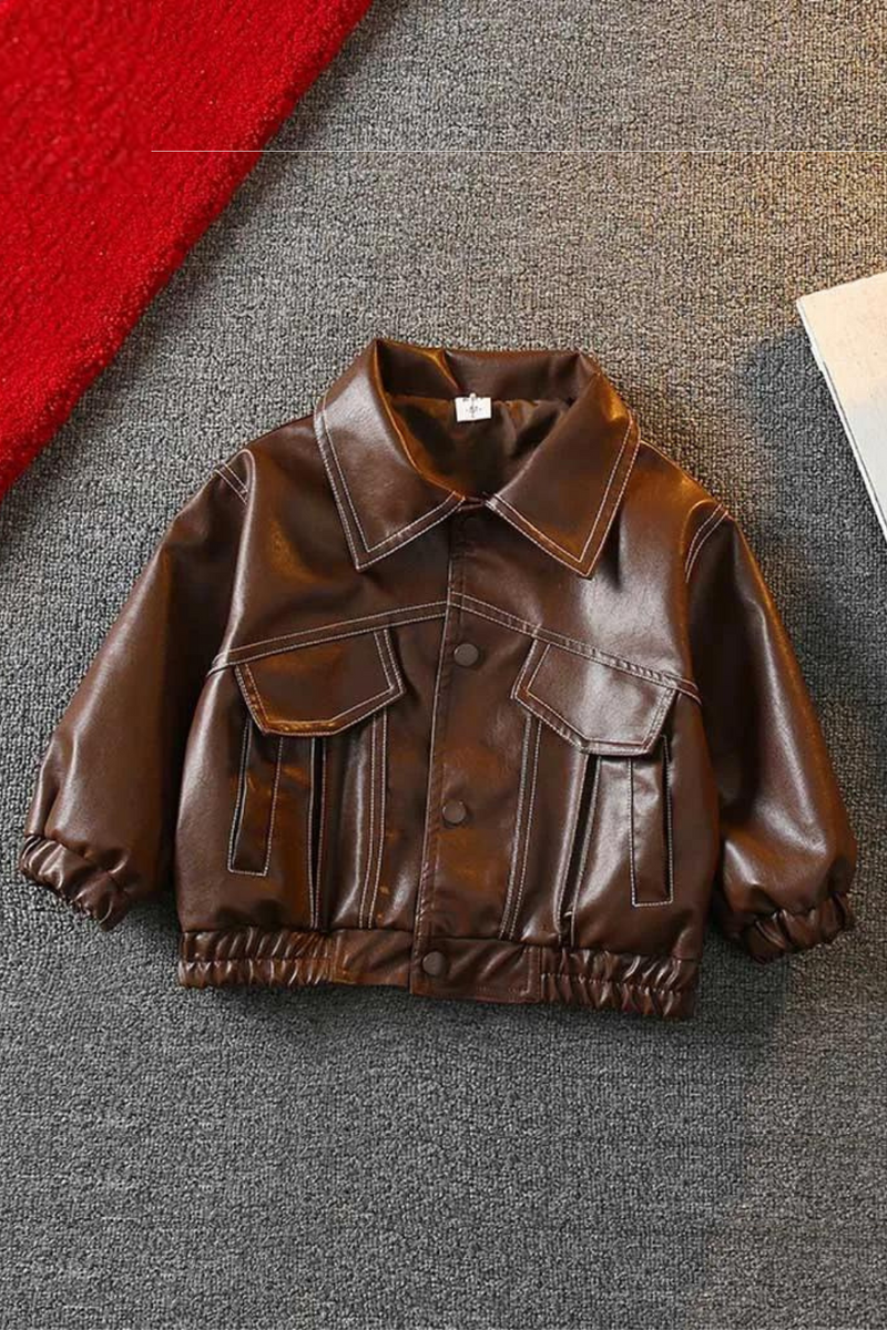 Children Leather Coat Spring Autumn Boy Jackets Baby Kids Casual Outerwear 2-8 Years Old