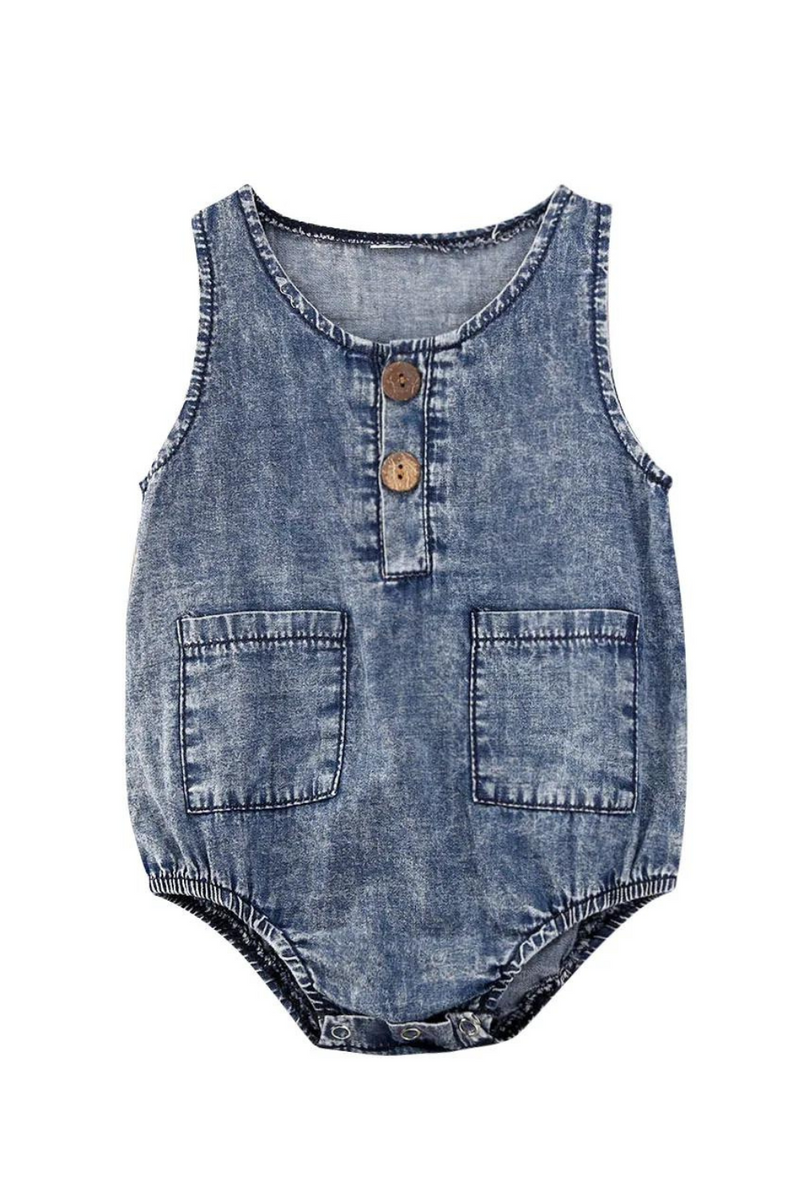 Baby Summer Clothing Unisex Infant Sleeveless Denim Romper Baby Girls Boys Round Collar Pocket Jumpsuit Clothing