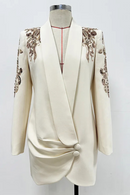 Autumn Sequins Evening Short Dress Women Long Sleeve Notched Blazer Suit Coat Party Dresses Lady