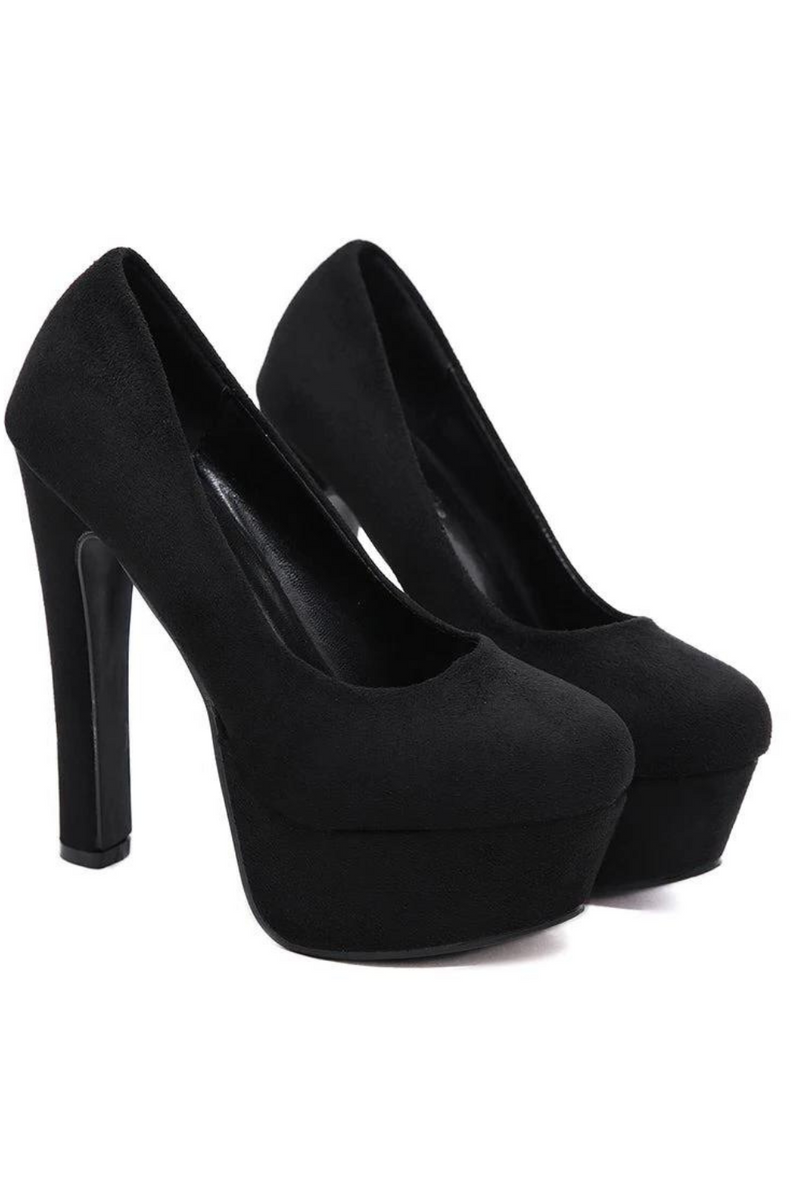 Women Heels with Platform Black Pumps High Heel Slip On Round Toe Dress Shoes for Women Party