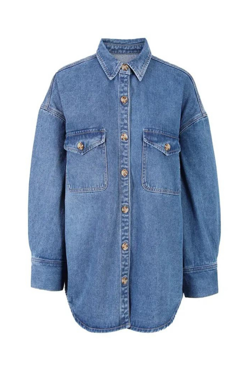 Women's Denim Jackets Lapel Loose Single Breasted Long Sleeve Loose Wash Blue Blouse Coat Spring