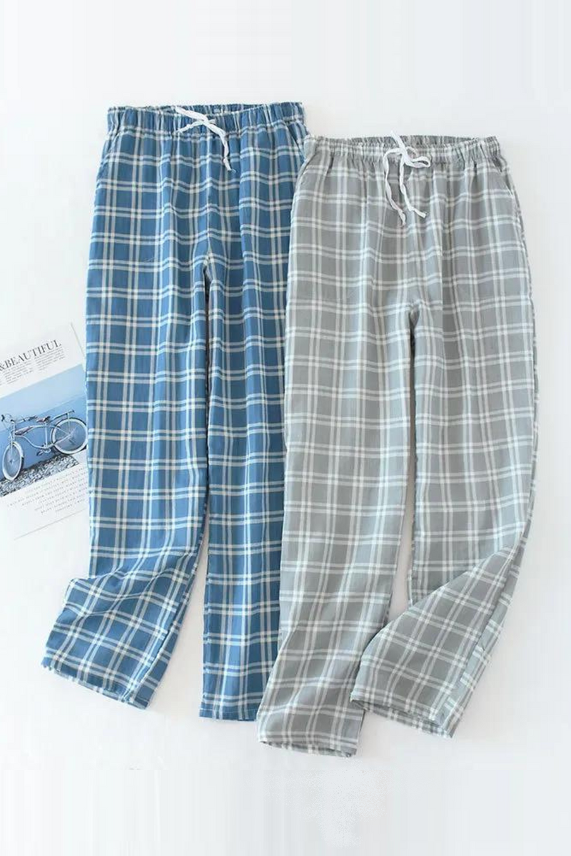Men's Cotton Trousers Plaid Knitted Sleep Pants Woman Pajamas Pants Bottoms Sleepwear Short for Couples Pijama