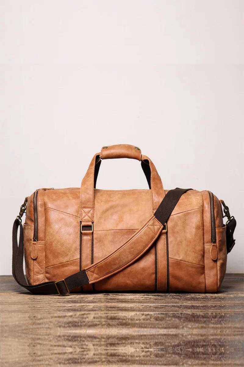 Vintage genuine leather men's portable travel bag single shoulder crossbody bag large capacity frosted leather