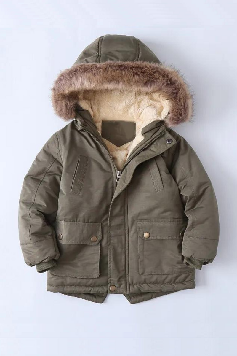 Winter Boys Jacket Fur Collar Thickening Hooded Cotton Coat For Kids Keep Warm Clothing