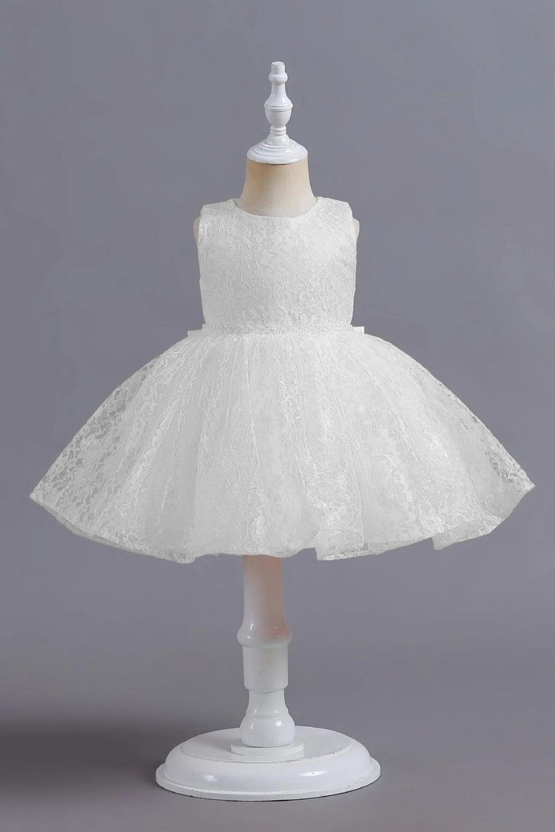 Pearl Belt Baby Girl Dress Wedding Bridesmaid Birthday Party Dress for Kids Hollow Flower