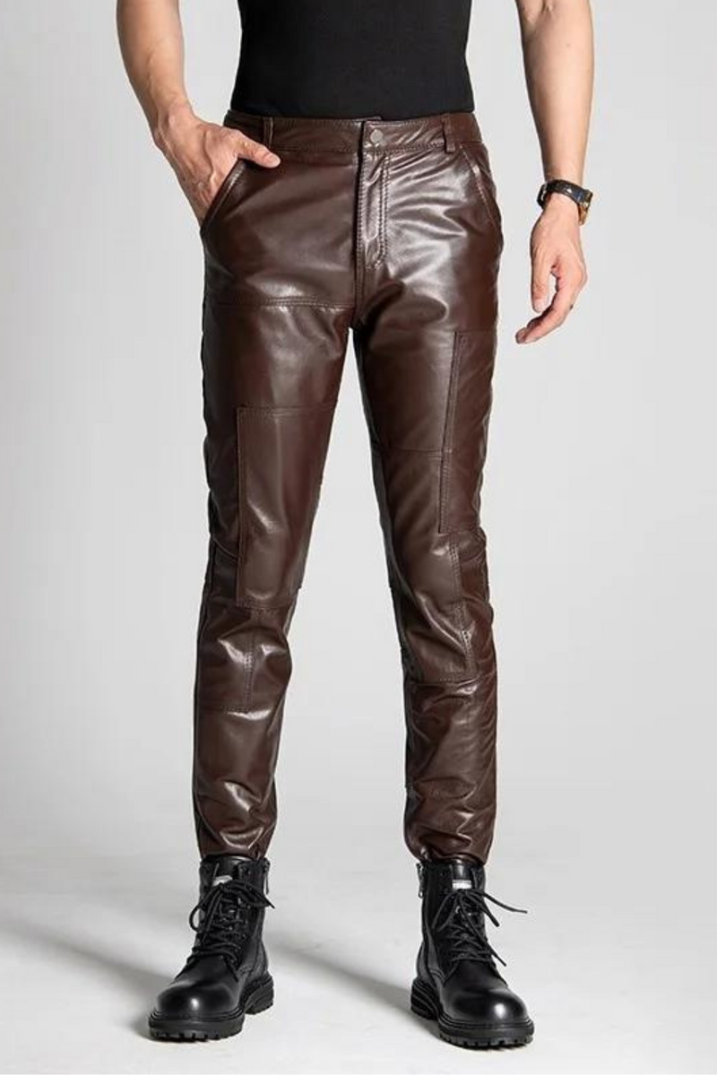 Winter Men's Leather Pants Male Casual Motorcycle Biker Trousers Windproof Warm Pencil Pants
