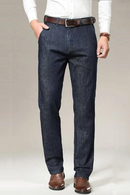 Autumn Winter Men's Thickened Jeans Business Casual High Waist Regular Fit Denim Pants Male Straight Loose Trousers
