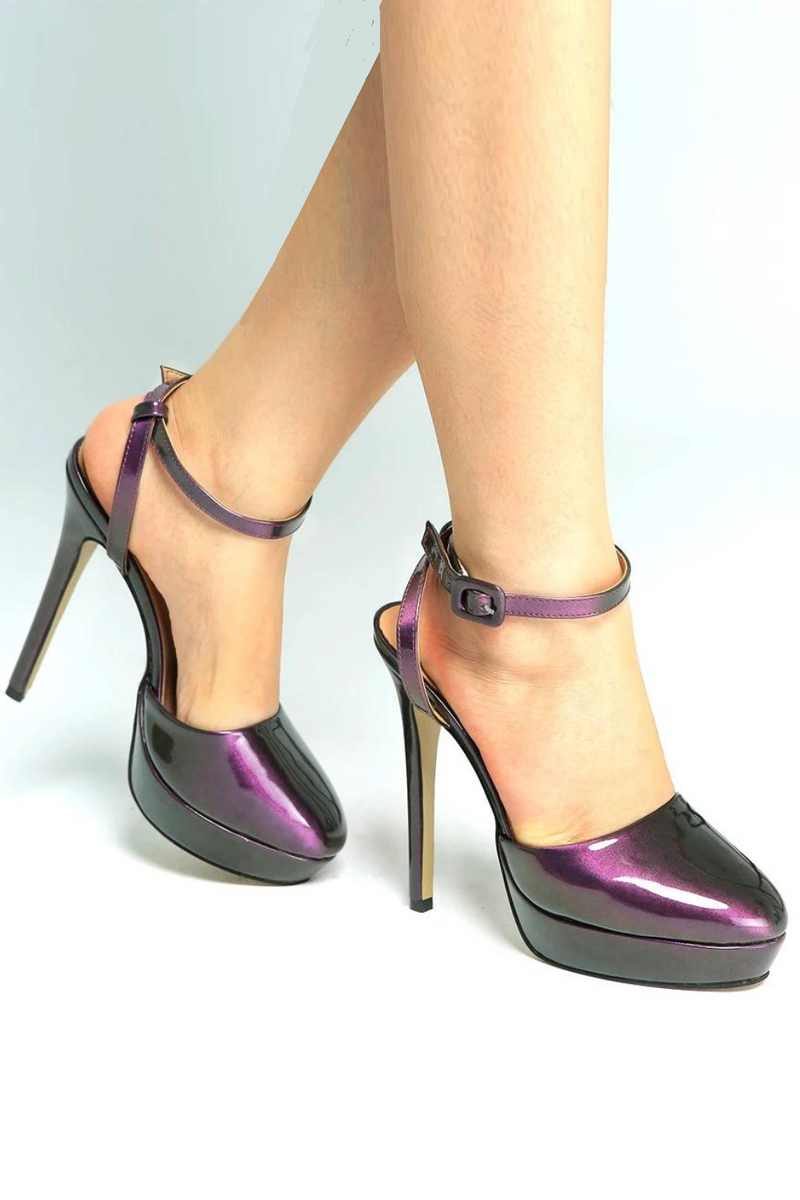 Summer Intrigue Purple Patent Leather Sandals Woman Pointed toe Ankle Strap High Heels Shoes Pumps