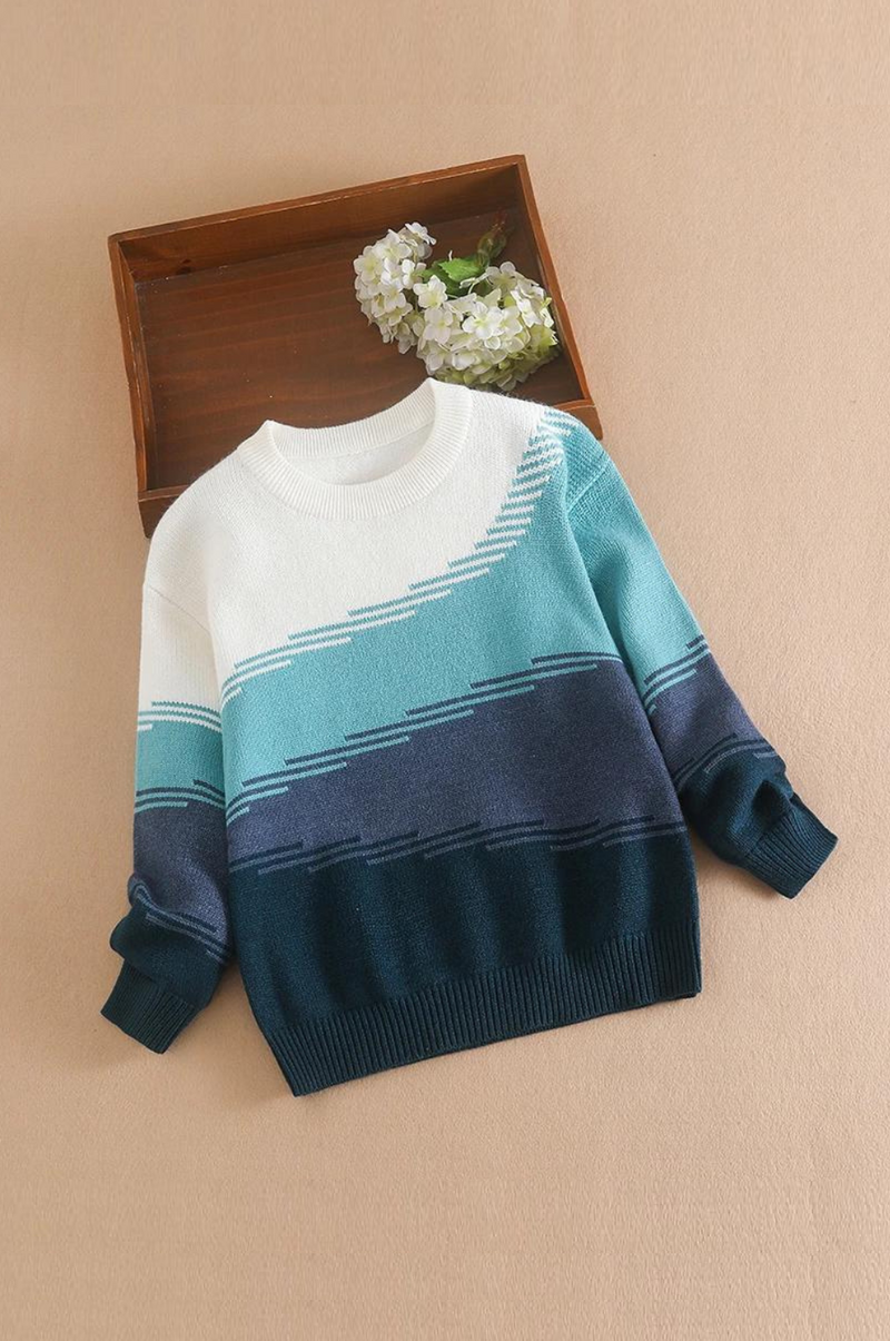 Tween Casual Round Neck Block Long Sleeve Sweater Clothing For Autumn/Winter Kids Knitwear
