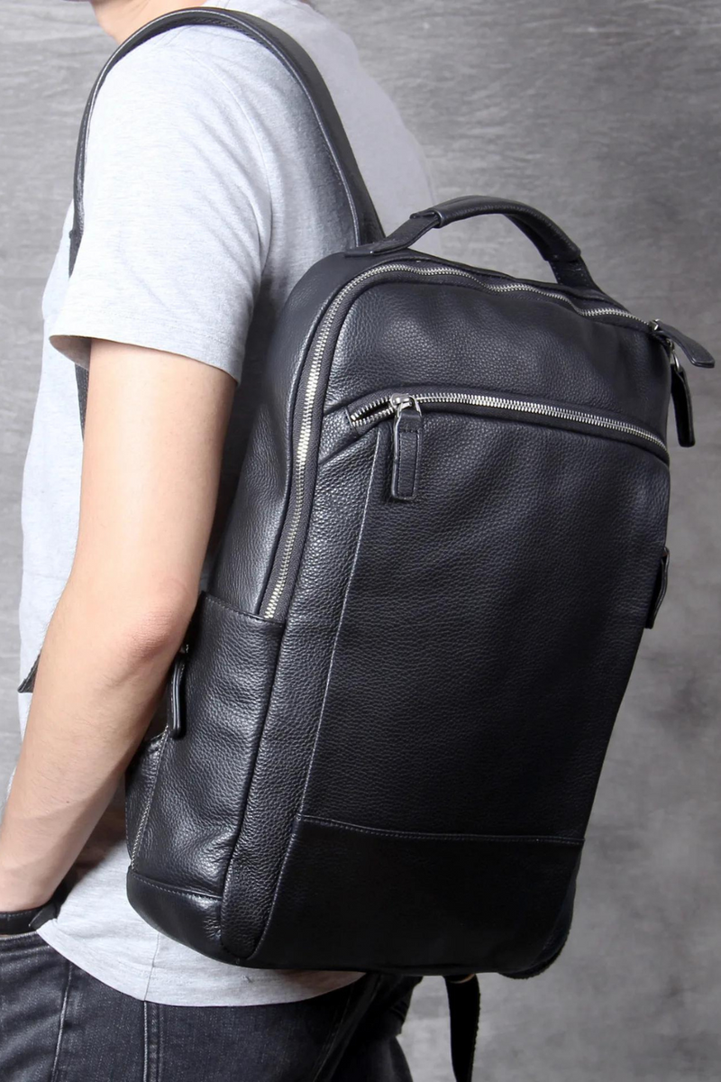 Leather Men's Backpack Fit 15.6 inch Laptop Big Daypack Travel Backpack