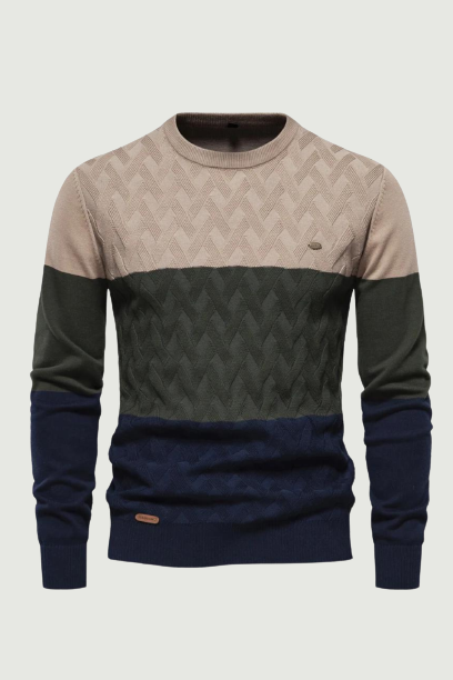 Autumn Patchwork O-neck Pullover Sweaters for Men Sweater Warm Winter Knitted
