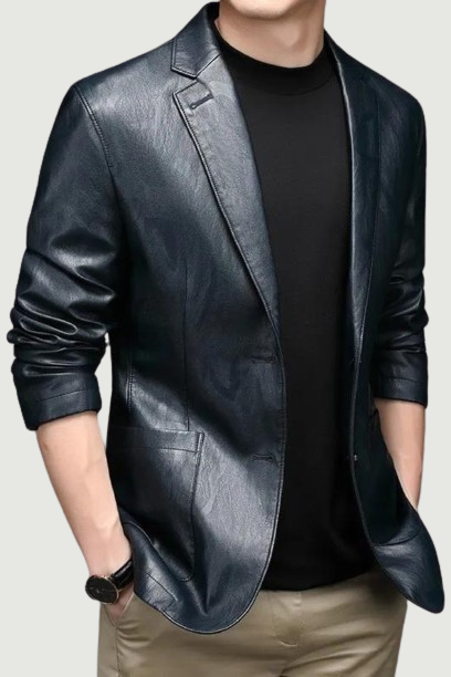 Men's Leather Autumn and Winter Wire Leather Suit Non-ironing Anti-wrinkle Slim-fit Leather Suit Men's Coat