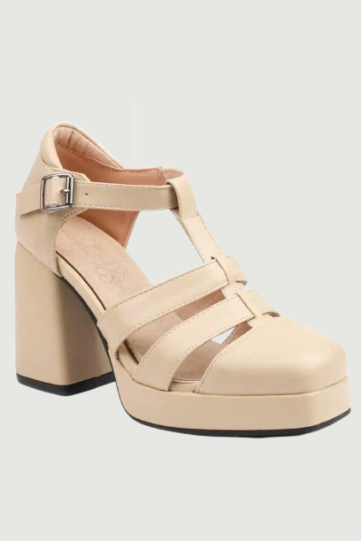 Female Pumps Square Toe Block Heels 9cm Platform 2cm Buckle Strap Hollow Concise Daily Women Shoes