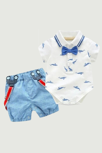 Summer Newborn Baby Boy Romper Clothes set Little Shark Overalls Blue Shorts Outfits Clothes Baby Clothing Set