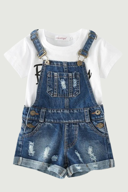 Baby Little Girls Summer Jeans Set T-Shirts Ripped Denim Shorts