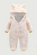Baby Autumn Winter Plush Clothes Hooded Boy Girl Cute Star One Piece Romper Zipper Design Unisex Newborn Casual Wear 10-15℃