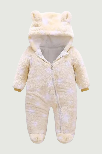 Baby Autumn Winter Plush Clothes Hooded Boy Girl Cute Star One Piece Romper Zipper Design Unisex Newborn Casual Wear 10-15℃