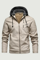 Motorcycle Hoodie Leather Jacket Men Solid Fleece Casual Windbreaker Jackets Slim Military Tactical Thick Coats Winter