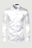 Men's Shirt and Tie White Silk Satin Dress Male Wedding Party